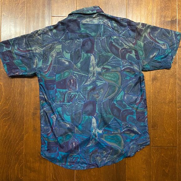 In Private Vintage 90s Abstract Multicolored Button Front Silk Shirt Men's Small - Picture 5 of 8